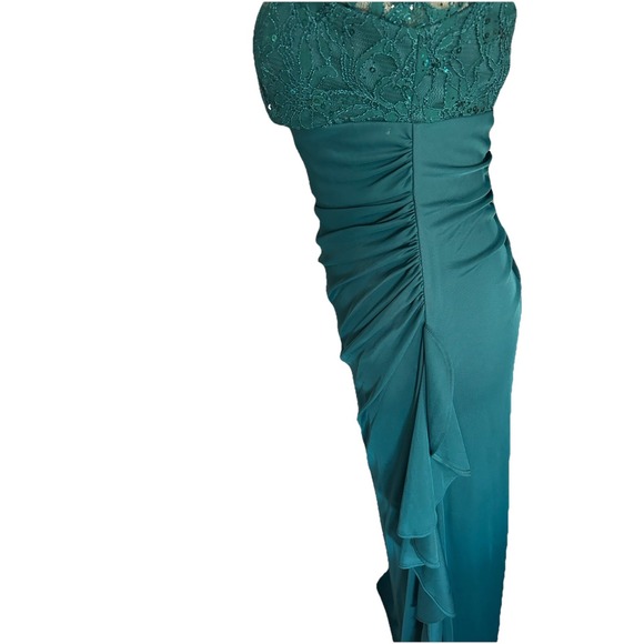 Women's Junior Morgan & Co Teal Dress Size 5/6 Mermaid Ruched Formal Romantic - Picture 3 of 7
